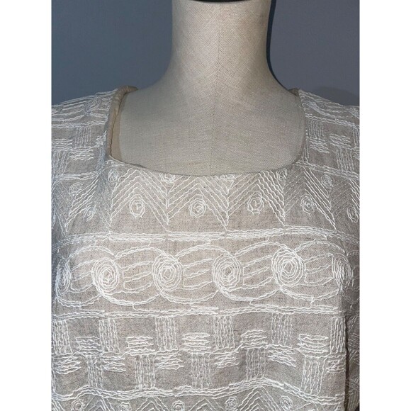 Jessica Howard Vintage Woman size 24 Linen Embroidered Midi Dress Square Neck - Picture 5 of 9